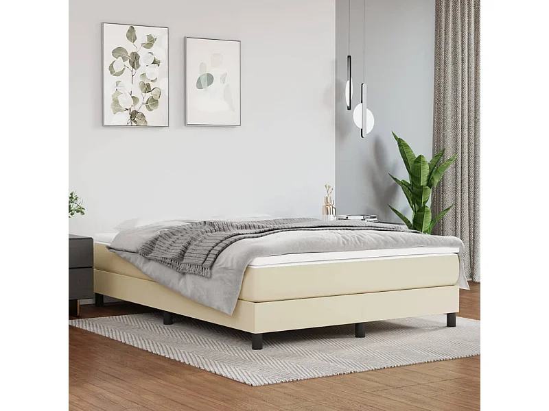 Estructura de cama box spring cuero sintético crema 140x190 cm