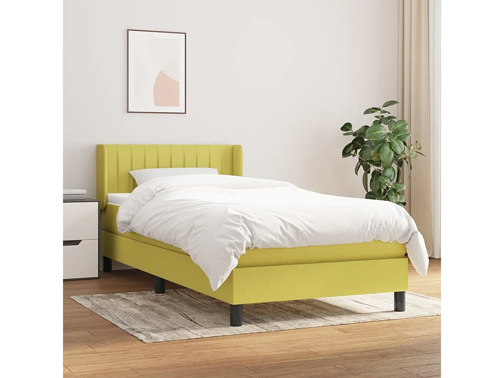 Cama box spring con colchón tela verde 100x200 cm