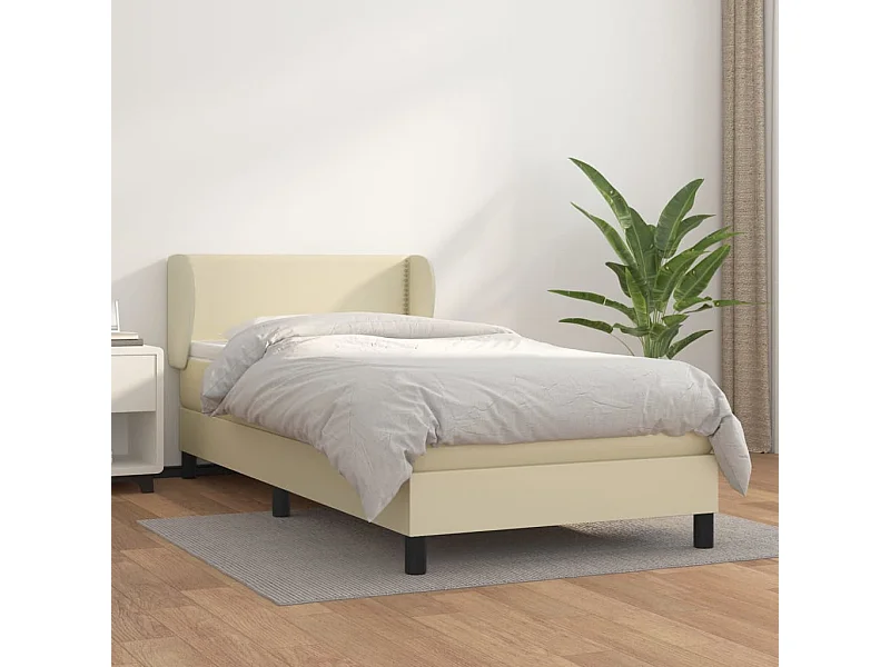 Cama com molasemcolchão 90x200 cm couro artificial cor creme