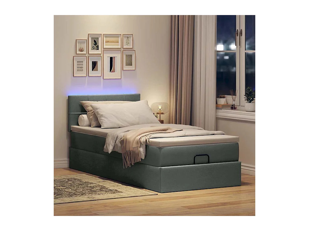 Estrutura cama otomana colchão 90x190 cm tecido cinzento escuro