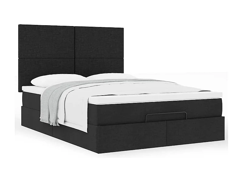Cadre de lit ottoman avec matelas noir 140x200 cm tissu