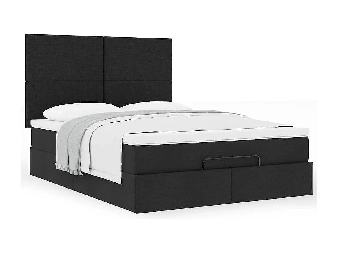Cadre de lit ottoman avec matelas noir 140x200 cm tissu