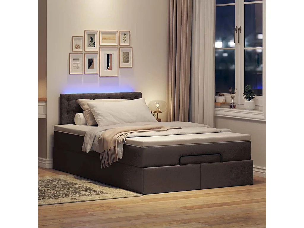 Cama otomana com colchão 120x200 cm tecido castanho escuro