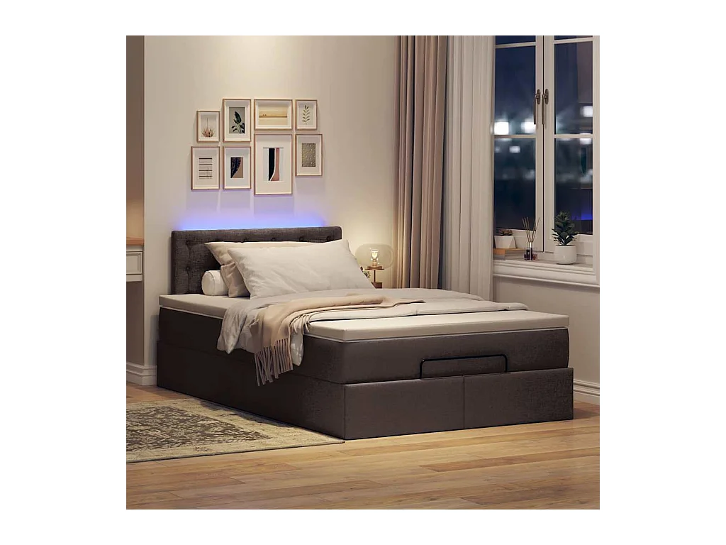 Ottoman bed met matras en LED's 120x200 cm stof donkerbruin