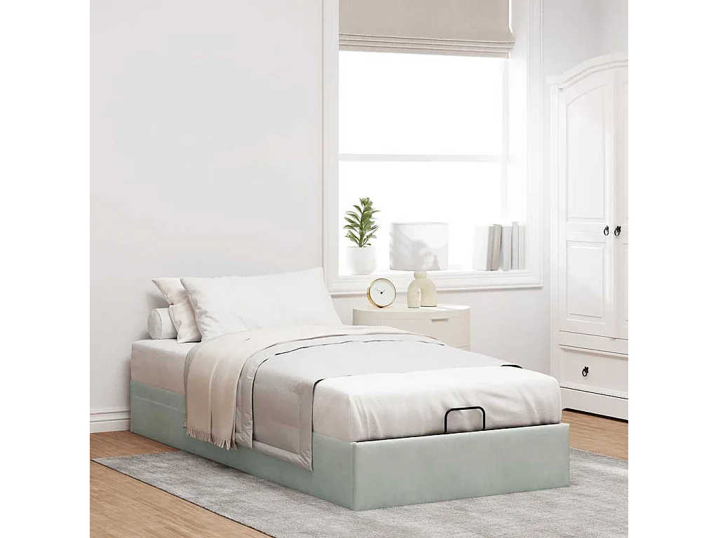 Cadre de lit ottoman sans matelas gris clair 90x200 cm velours