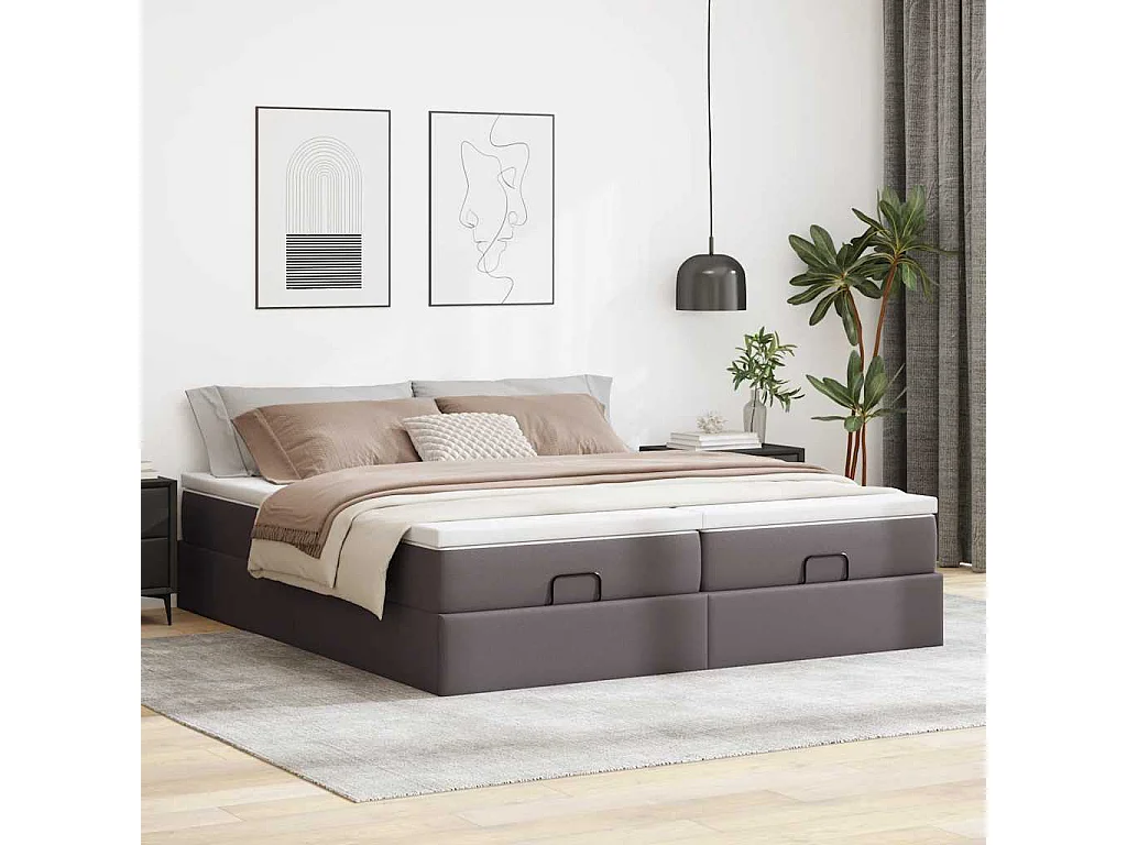 Cadre de lit ottoman avec matelas gris 200x200 cm similicuir