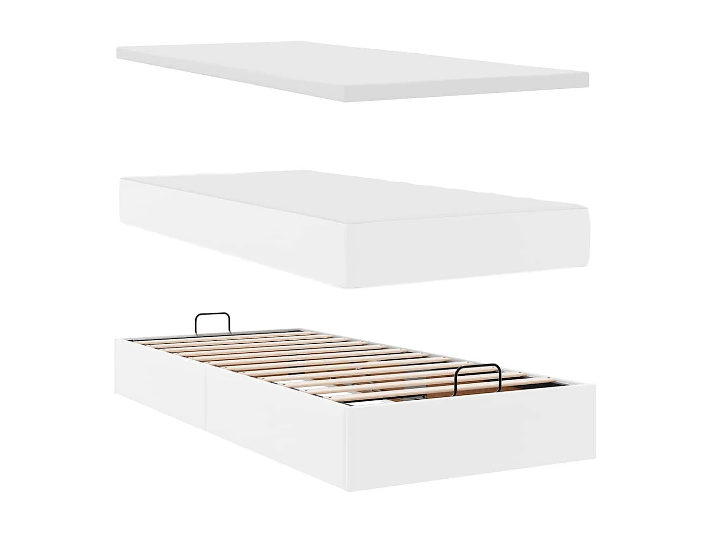 Estructura cama otomana colchones cuero sintético blanco