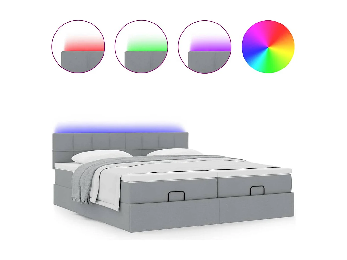 Cadre de lit ottoman et matelas gris clair 160x200cm tissu