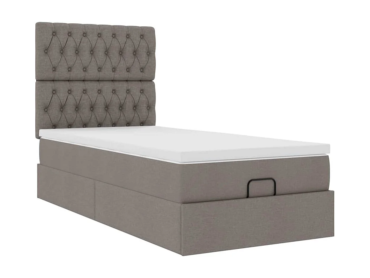 Cadre de lit ottoman avec matelas taupe 100x200 cm tissu