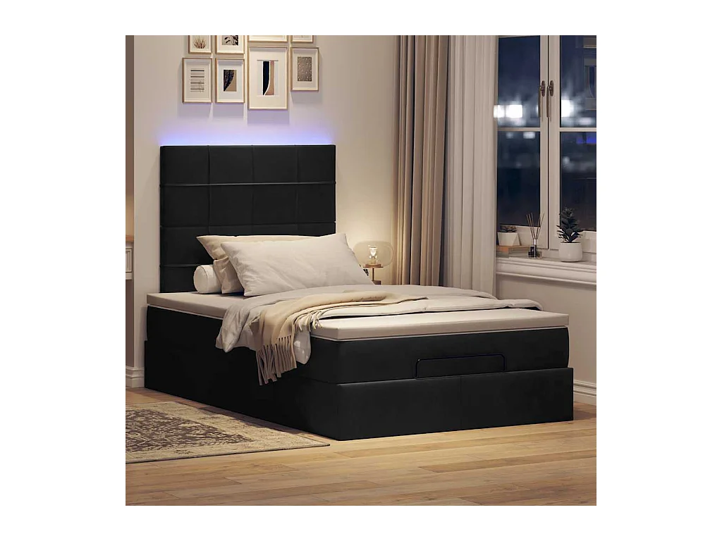 Cadre de lit ottoman avec matelas noir 120x190 cm velours