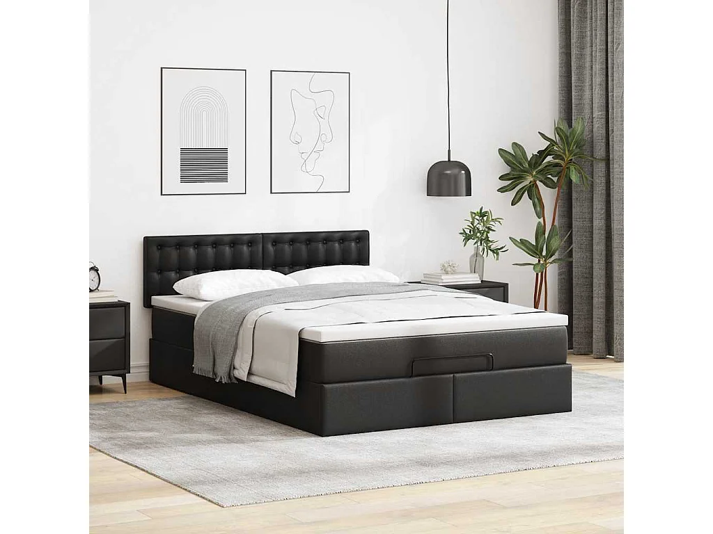 Cadre de lit ottoman avec matelas noir 140x190 cm similicuir