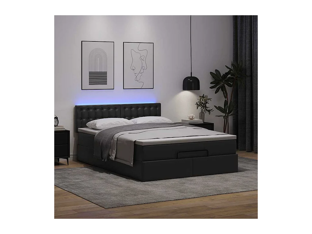 Cadre de lit ottoman avec matelas noir 140x190 cm similicuir