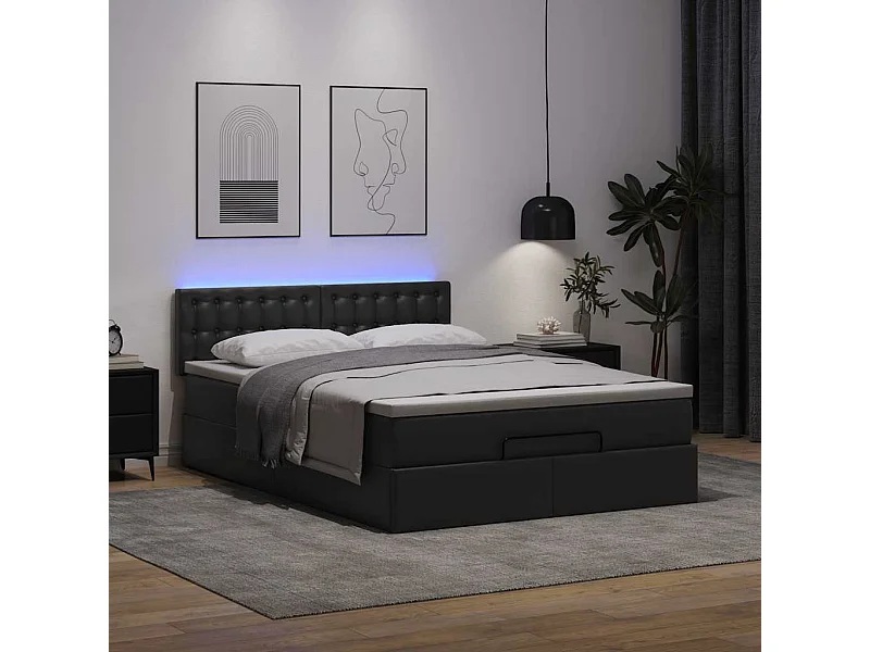 Cadre de lit ottoman avec matelas noir 140x190 cm similicuir