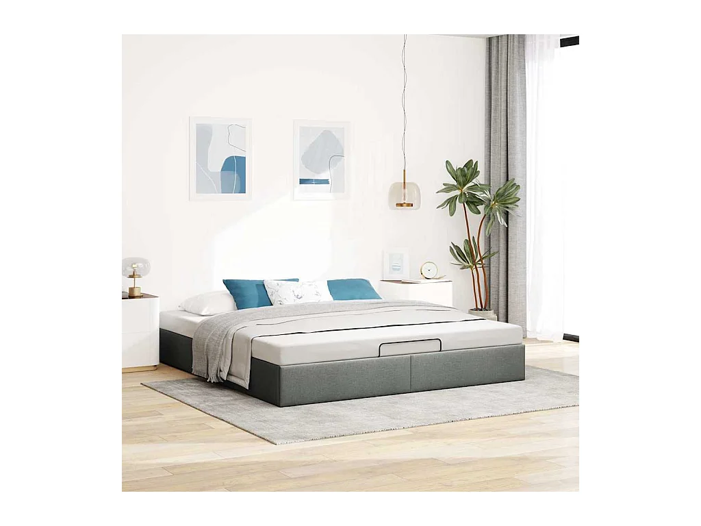 Cadre de lit ottoman sans matelas gris foncé 160x200 cm tissu