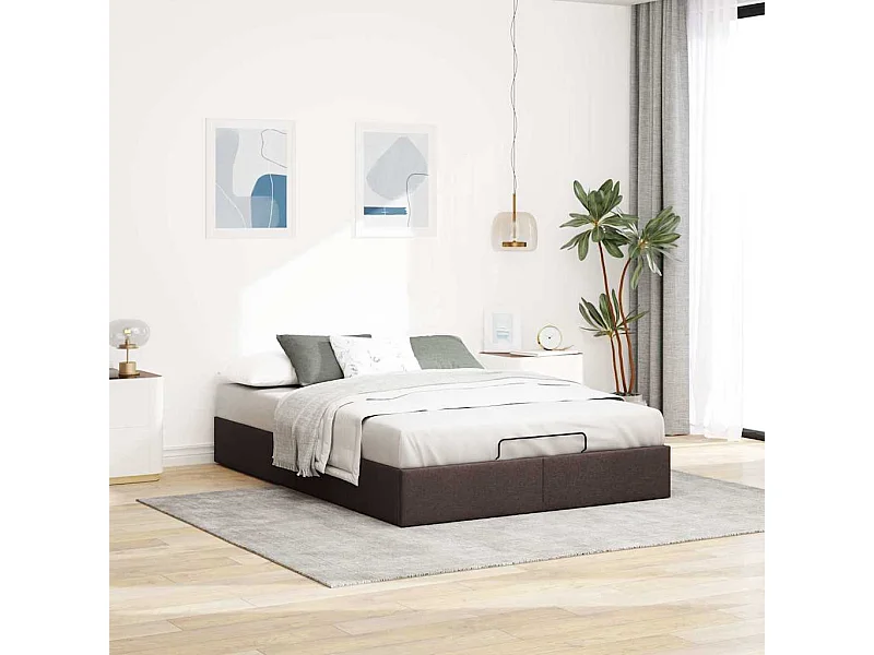 Cadre de lit ottoman sans matelas marron foncé 140x200 cm tissu