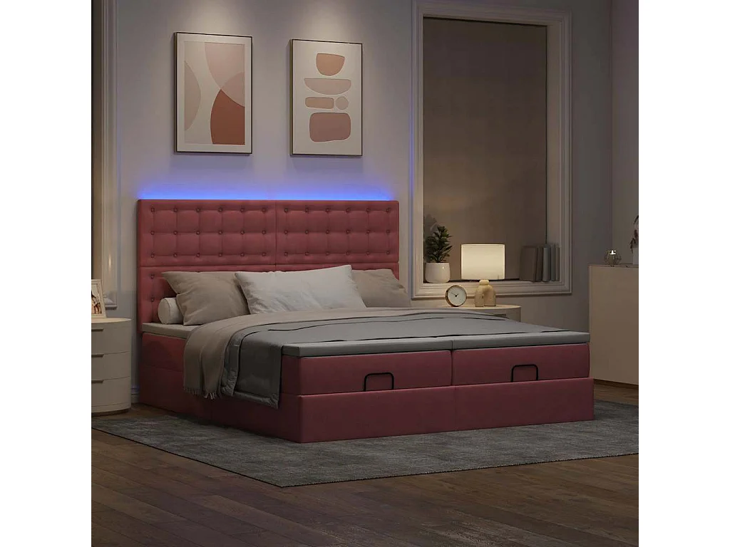 Cadre de lit ottoman avec matelas rose 180x200 cm velours