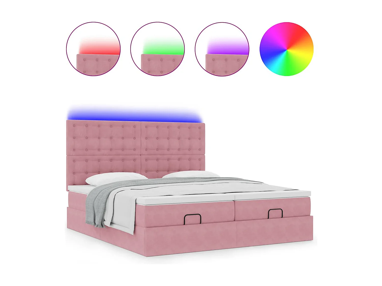 Cadre de lit ottoman avec matelas rose 180x200 cm velours