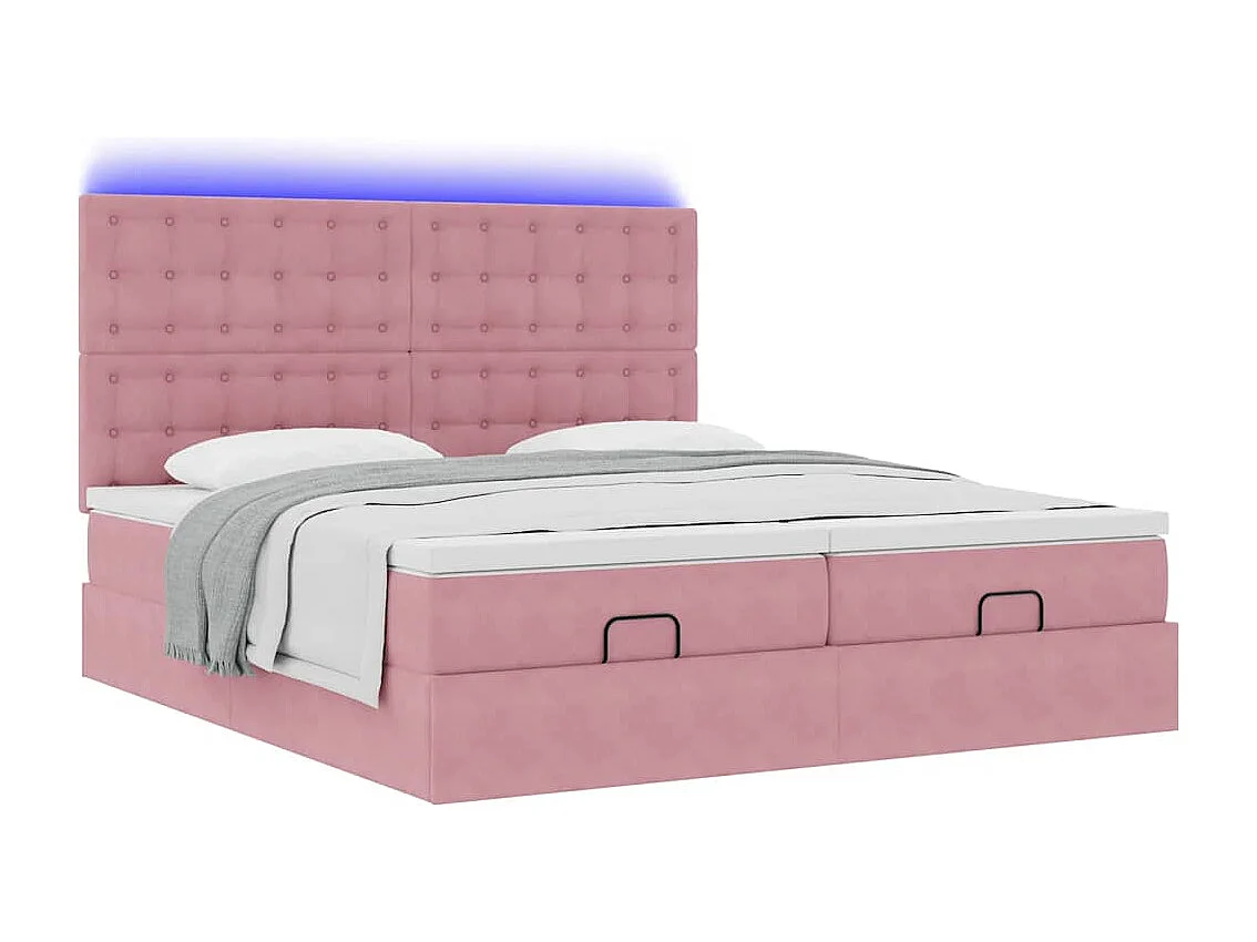 Cadre de lit ottoman avec matelas rose 180x200 cm velours