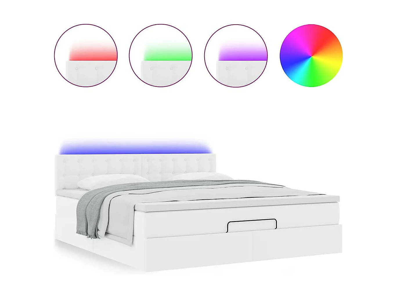 Bed poef met matrassen en LED's 160x200cm kunstleer zuiver wit