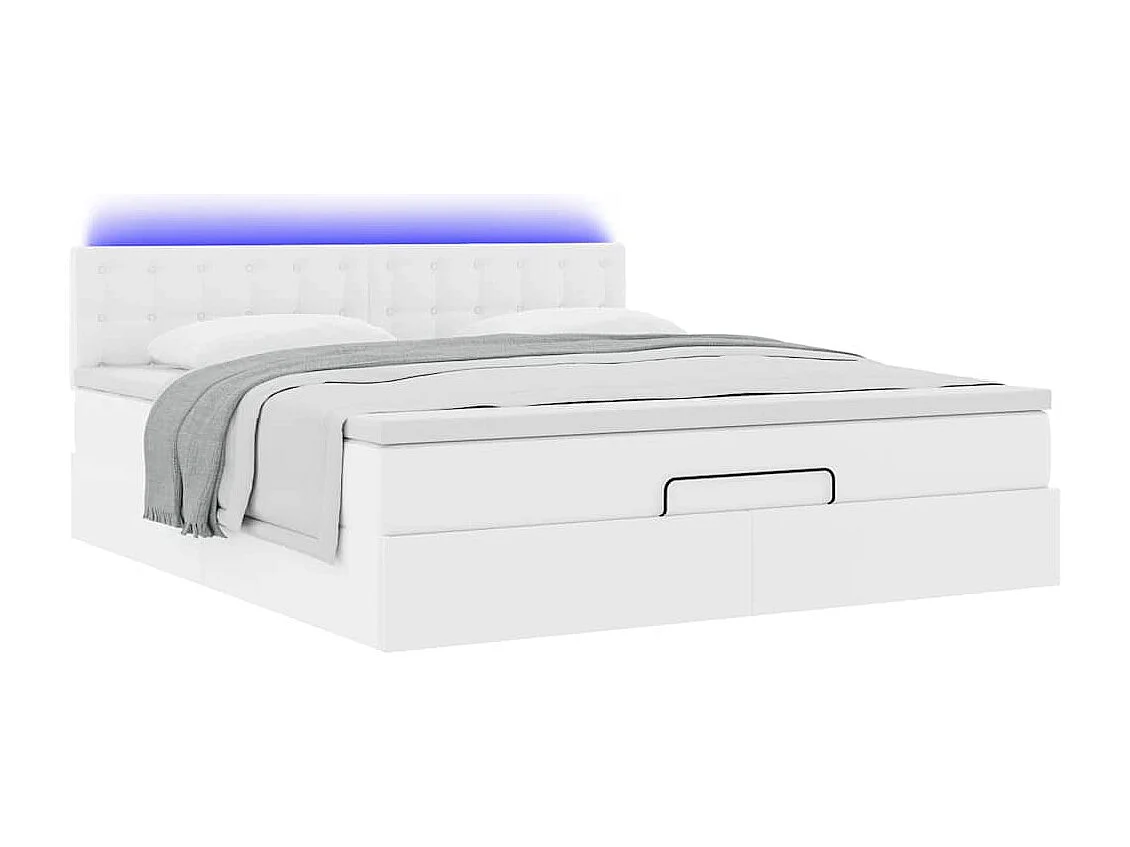 Bed poef met matrassen en LED's 160x200cm kunstleer zuiver wit
