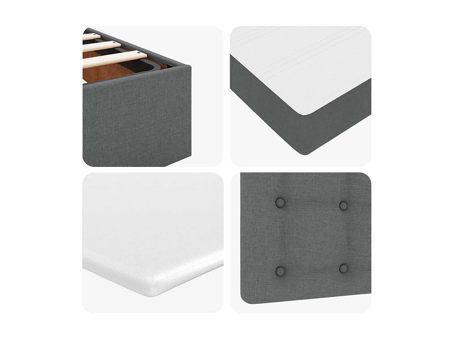 Cadre de lit ottoman avec matelas gris foncé 100x200 cm tissu