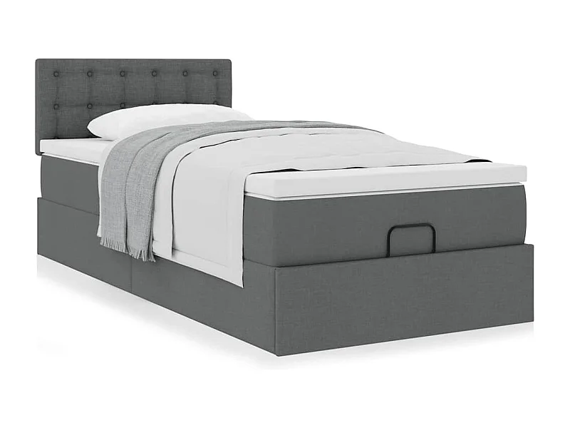 Cadre de lit ottoman avec matelas gris foncé 100x200 cm tissu