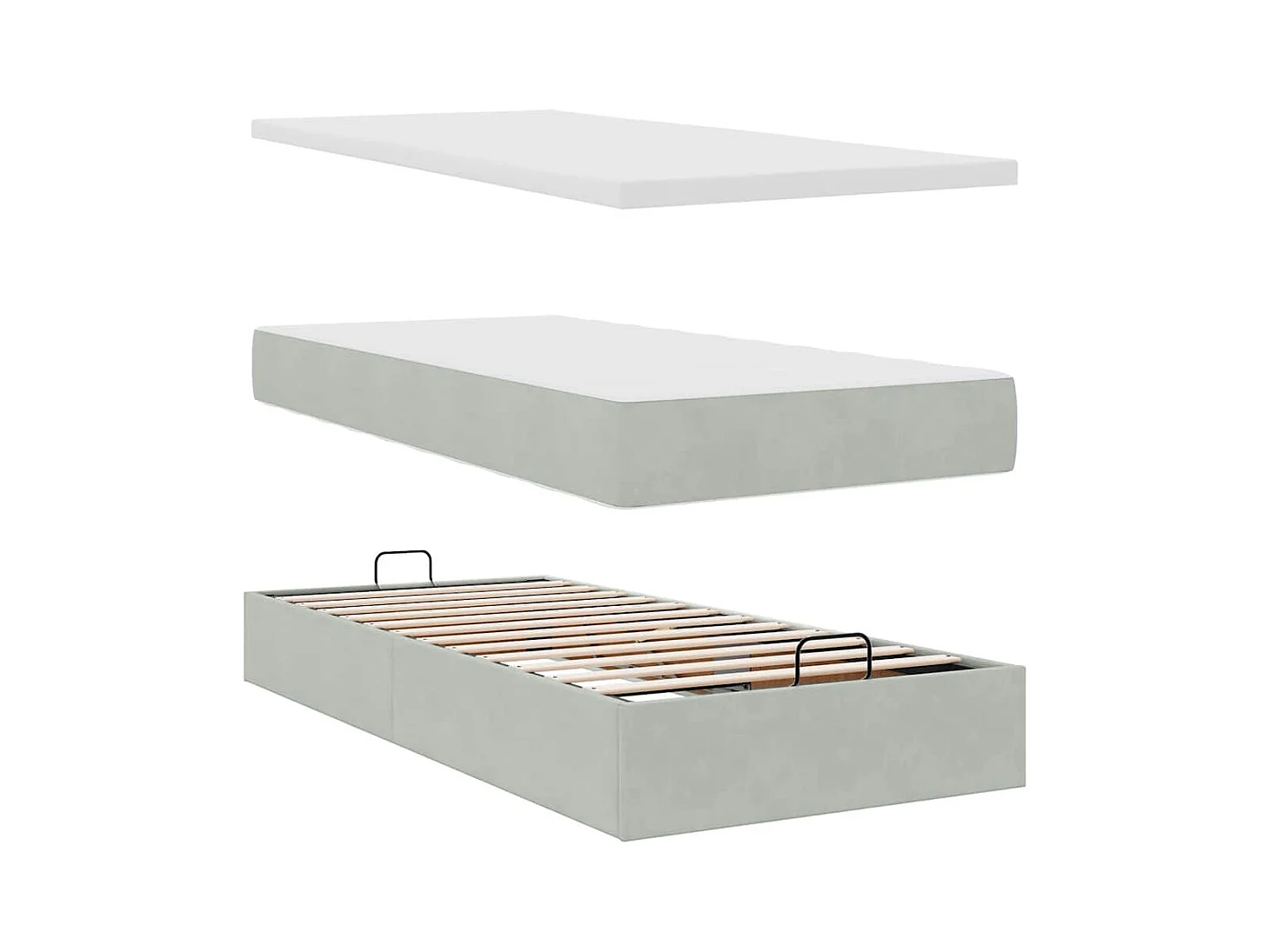 Cadre de lit ottoman et matelas gris clair 180x200cm velours