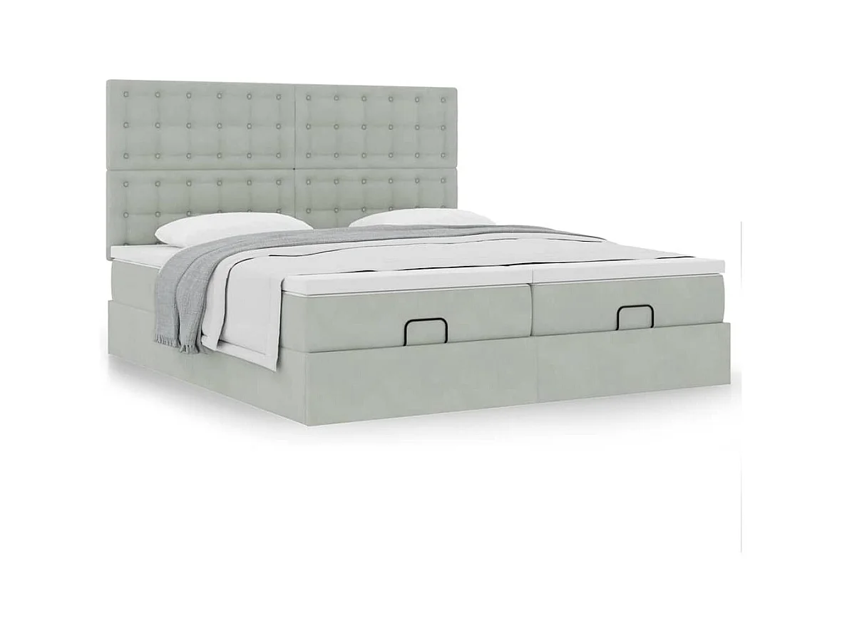 Cadre de lit ottoman et matelas gris clair 180x200cm velours
