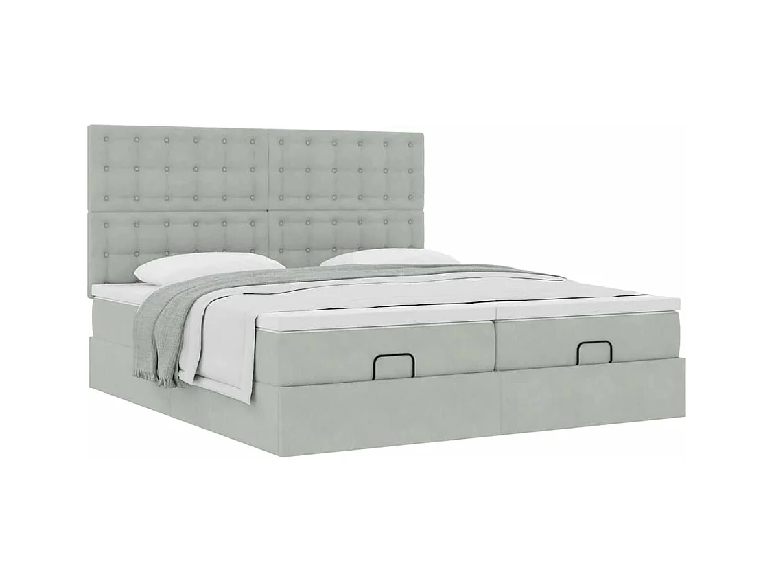 Cadre de lit ottoman et matelas gris clair 180x200cm velours