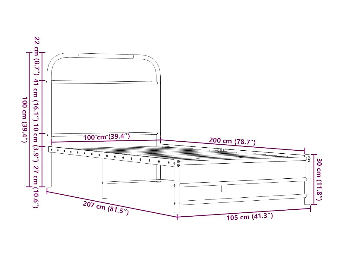 Estructura de cama sin colchón 100x200 cm madera marrón roble