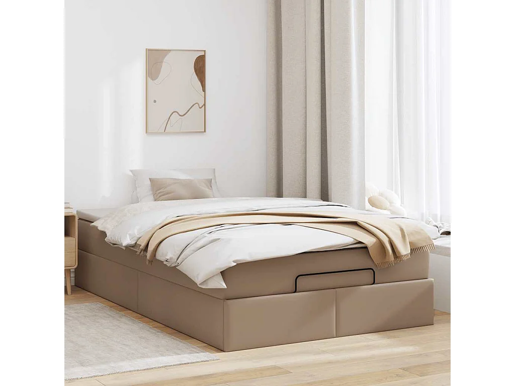 Cadre de lit ottoman et matelas cappuccino 120x200cm similicuir