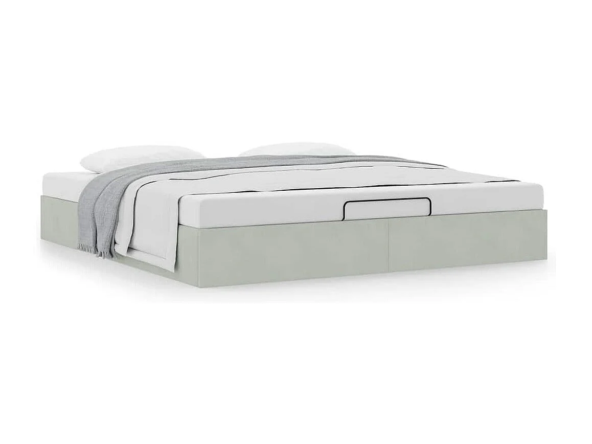 Cadre de lit ottoman sans matelas gris clair 200x200 cm velours
