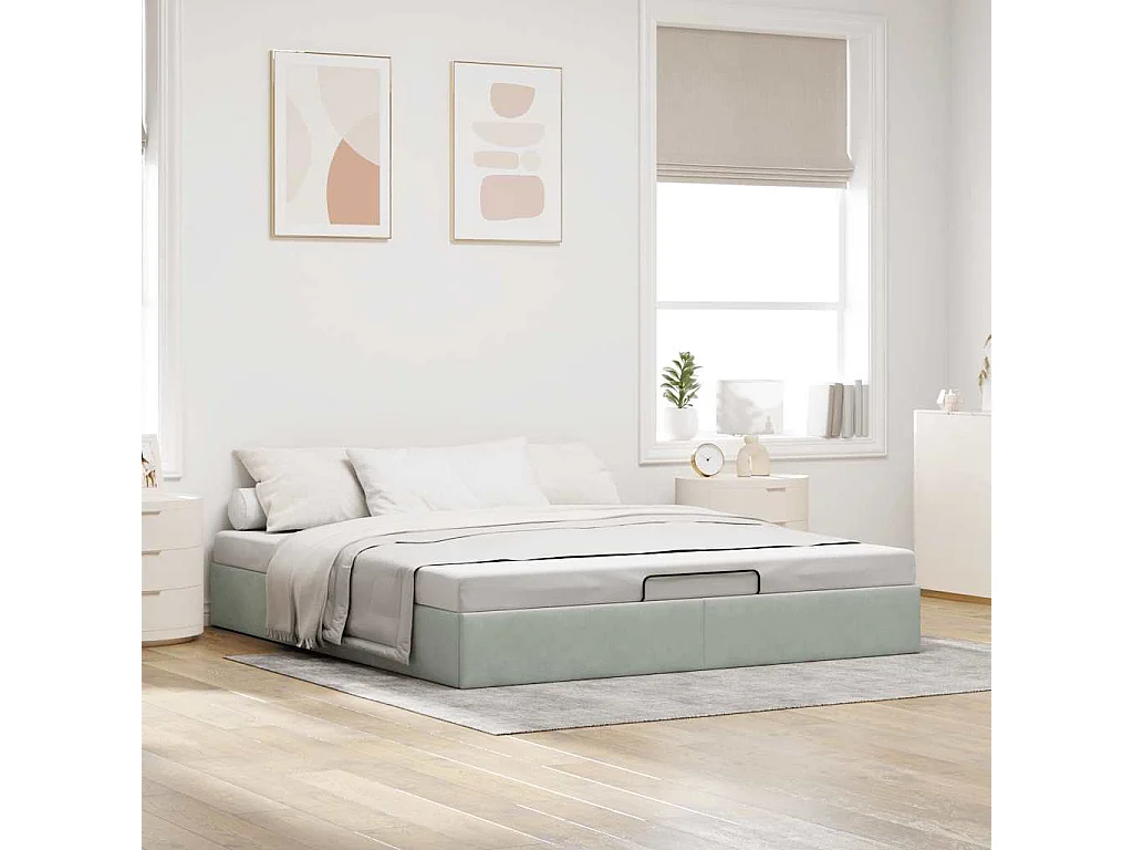 Cadre de lit ottoman sans matelas gris clair 200x200 cm velours