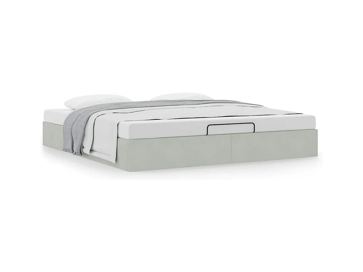 Cadre de lit ottoman sans matelas gris clair 200x200 cm velours