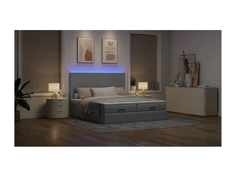 Estructura de cama otomana colchones tela gris claro 200x200cm