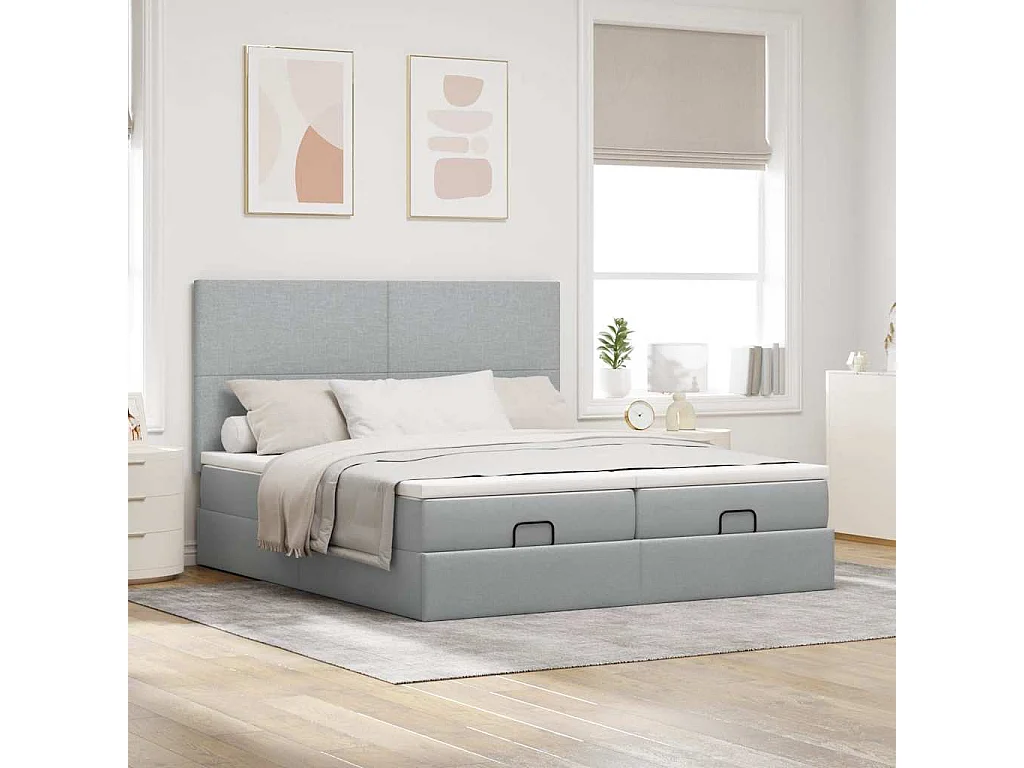 Cadre de lit ottoman et matelas gris clair 200x200cm tissu