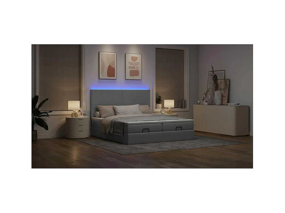 Cadre de lit ottoman et matelas gris clair 200x200cm tissu