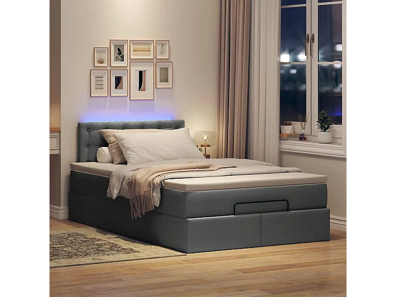 Cama otomana com colchão 120x200 cm tecido cinzento escuro