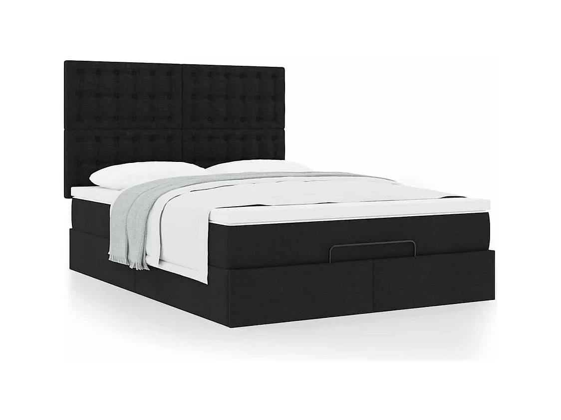 Cadre de lit ottoman avec matelas noir 140x200 cm tissu