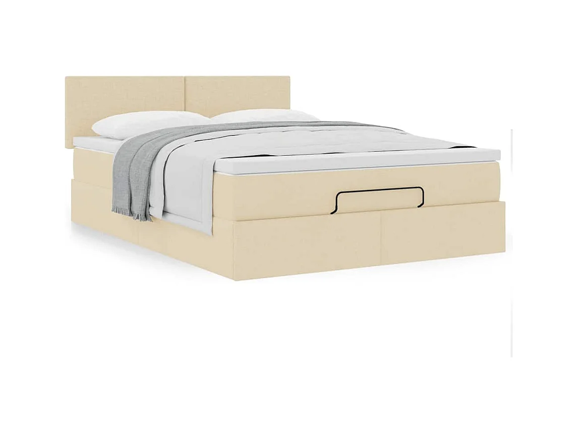 Cadre de lit ottoman avec matelas crème 140x200 cm tissu