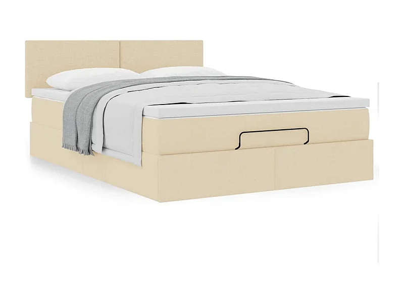 Estrutura de cama otomana com colchão tecido creme 140x200cm
