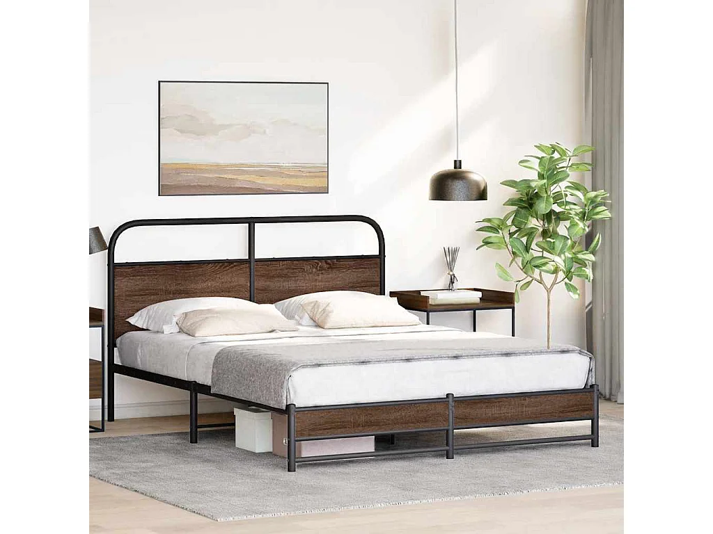 Estrutura cama sem colchão derivados madeira carvalho castanho