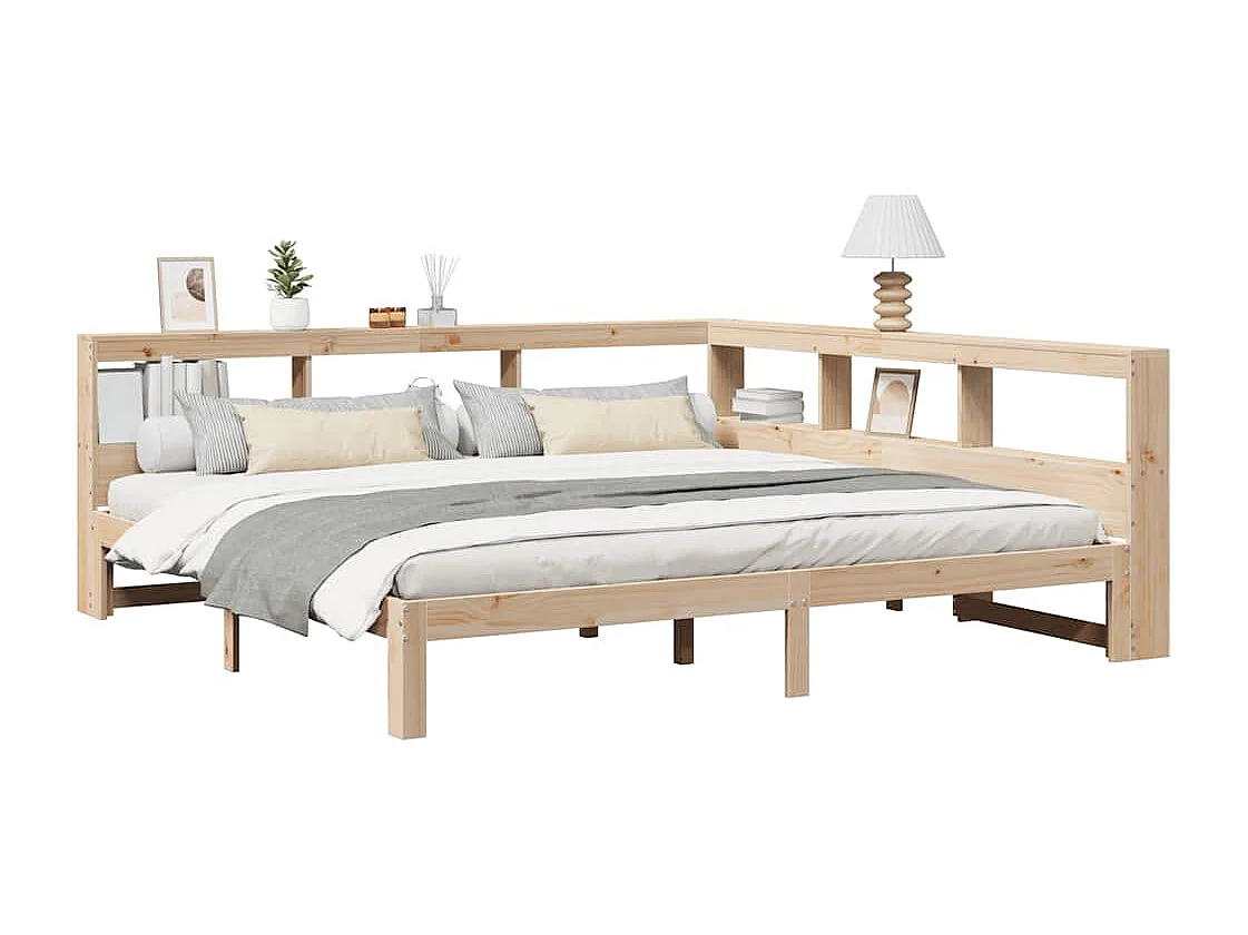 Lit bibliothèque sans matelas 180x200 cm bois massif de pin