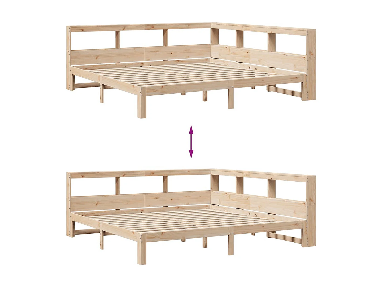 Lit bibliothèque sans matelas 180x200 cm bois massif de pin