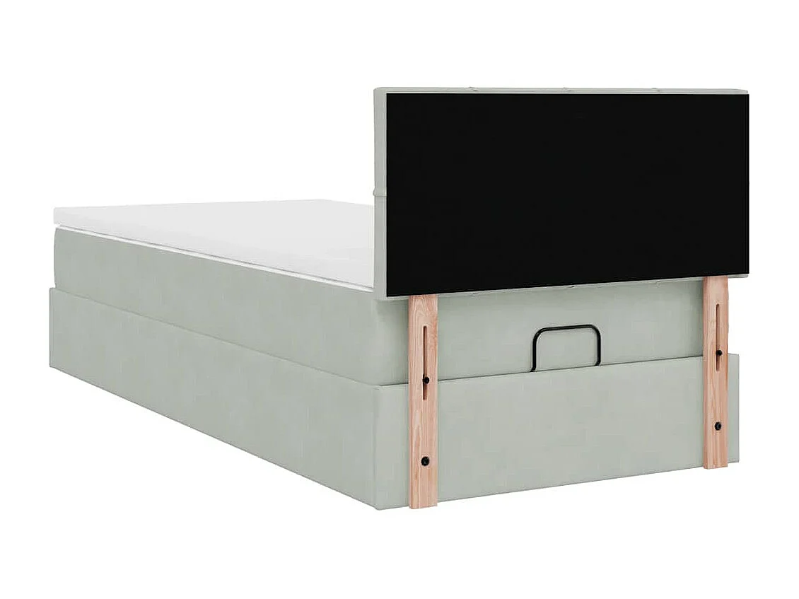 Estructura cama otomana colchón terciopelo gris claro 90x190cm