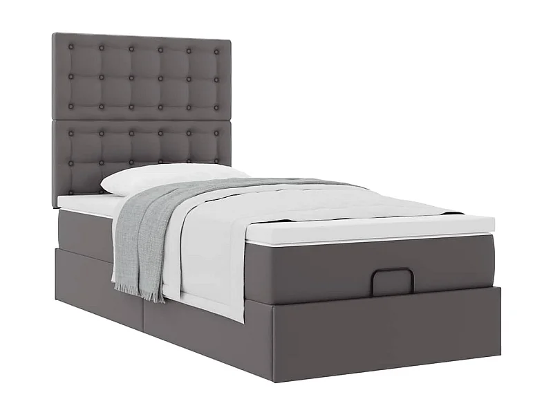 Cadre de lit ottoman avec matelas gris 90x200 cm similicuir