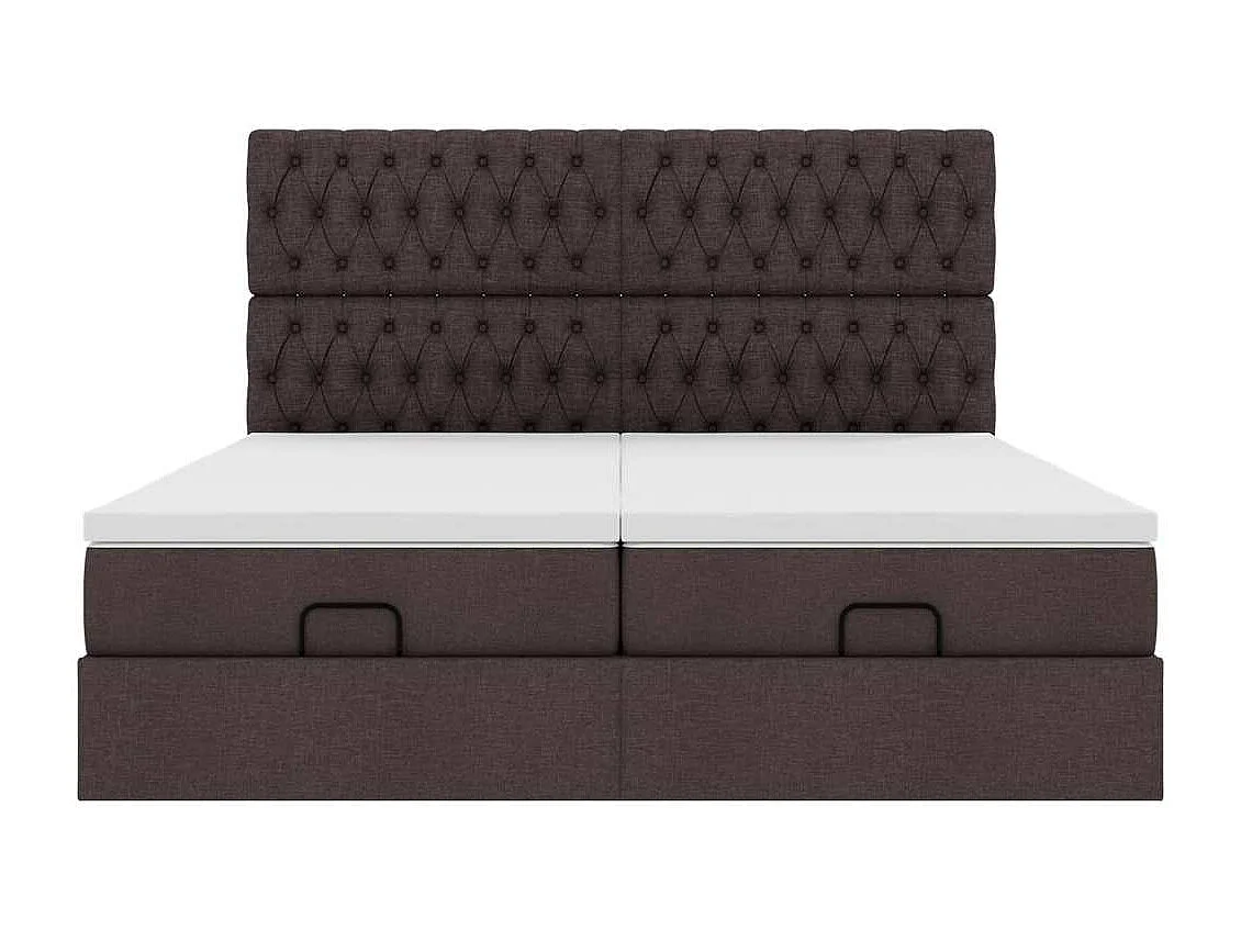 Cadre de lit ottoman avec matelas marron foncé 200x200 cm tissu