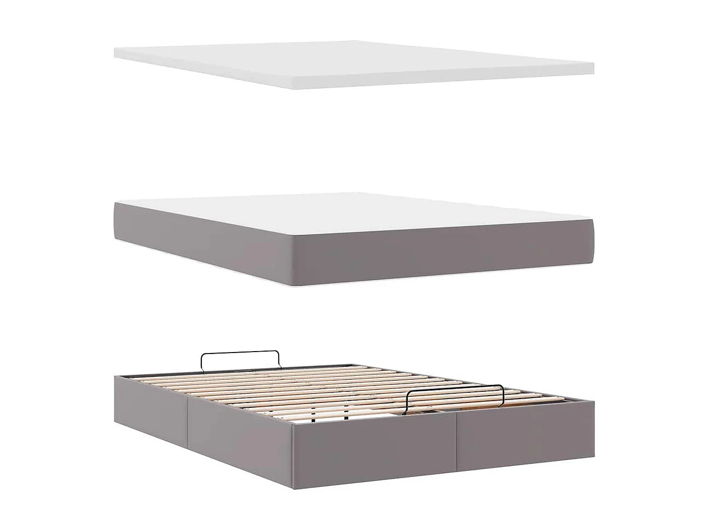 Cadre de lit ottoman avec matelas gris 140x190 cm similicuir