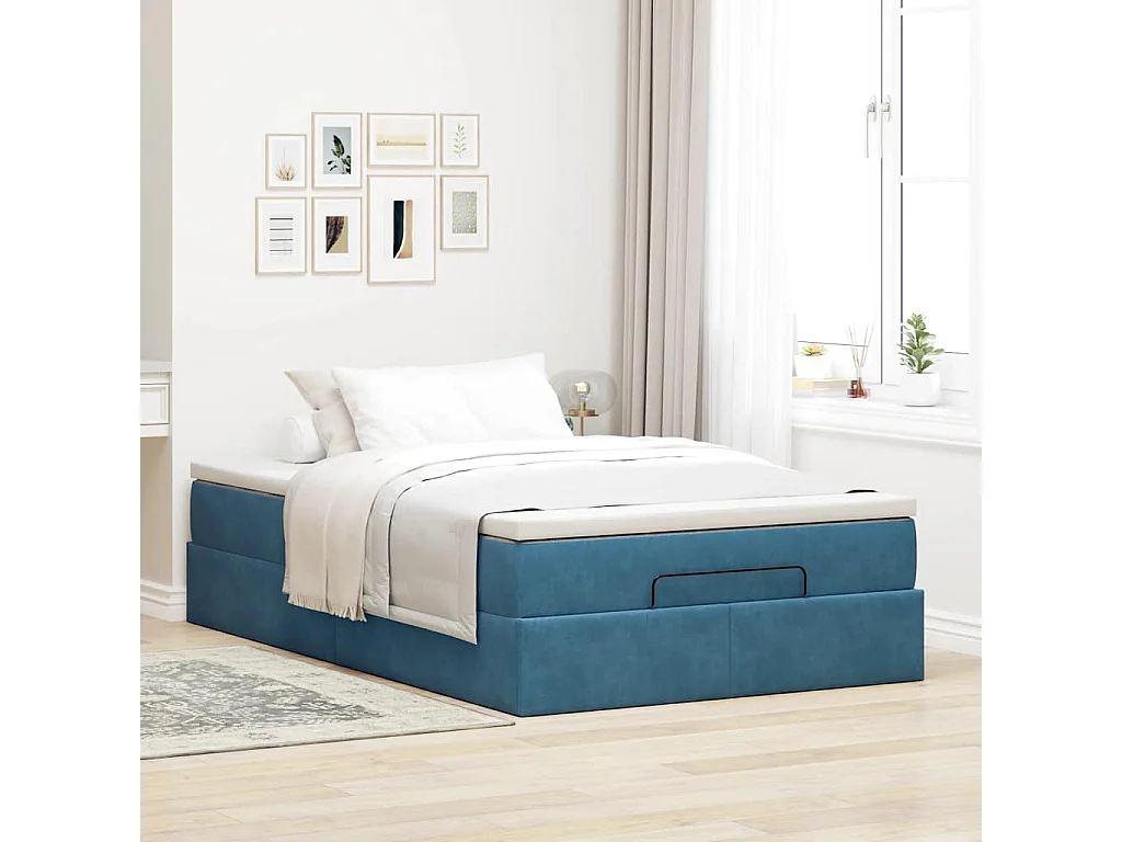 Cadre de lit ottoman avec matelas bleu foncé 120x200 cm velours