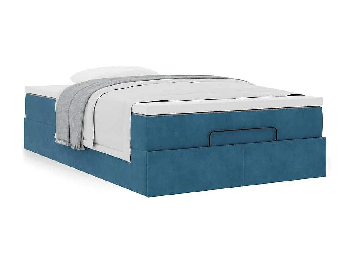 Cadre de lit ottoman avec matelas bleu foncé 120x200 cm velours